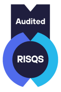 RISQS audited logo featuring a circular design with blue and black colors, indicating compliance and quality assurance standards.